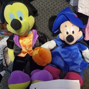 Disney Store Halloween vampire Mickey and witch Minnie plush